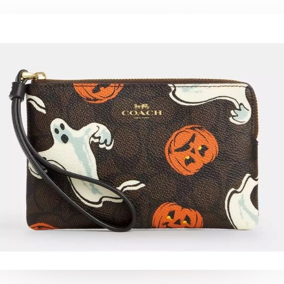 COACH CORNER ZIP WRISTLET IN SIGNATURE CANVAS WITH HALLOWEEN PRINT - NWT - Picture 1 of 3